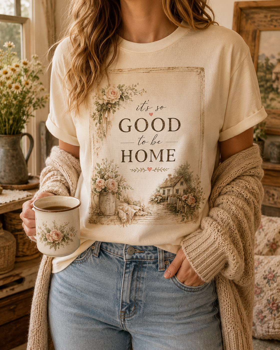 Good to Be Home T-Shirt — Vintage Floral "It's So Good to be Home" Tee