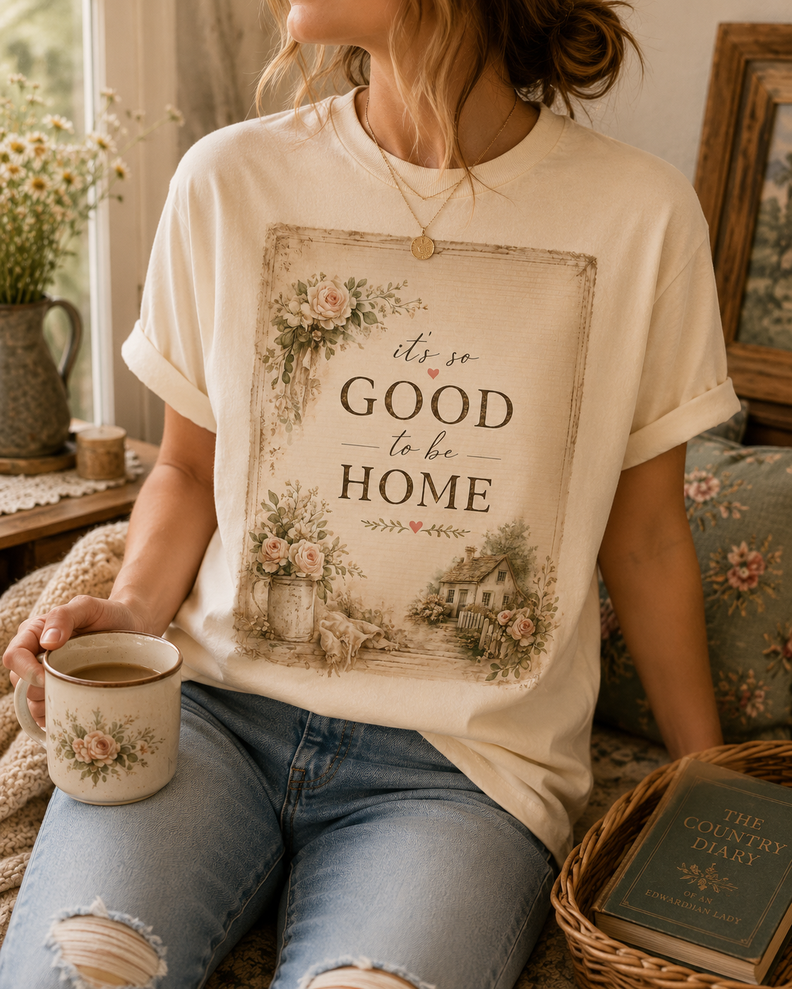 Good to Be Home T-Shirt — Vintage Floral "It's So Good to be Home" Tee