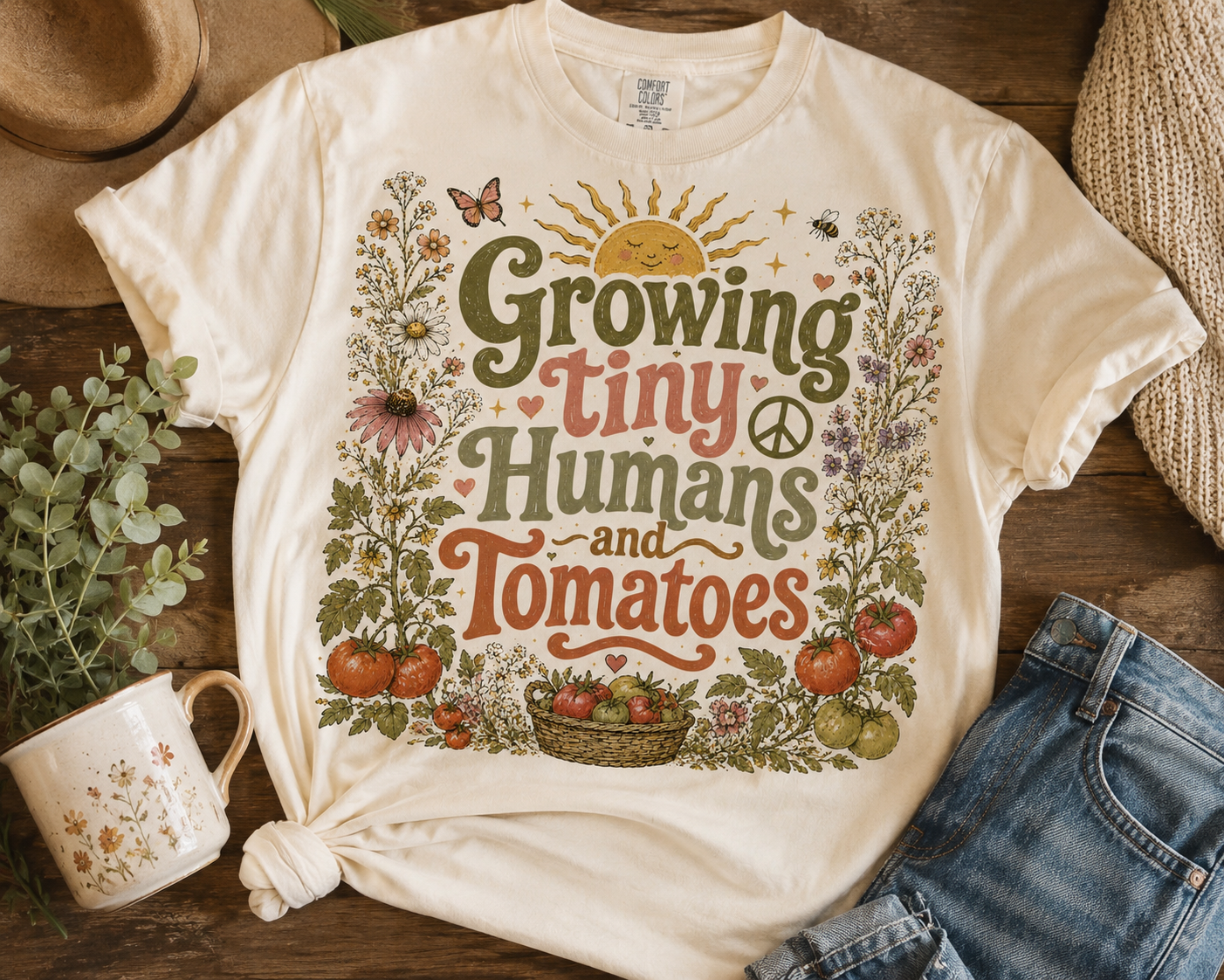 🌿 Growing Tiny Humans and Tomatoes | Cottage Garden Graphic Tee