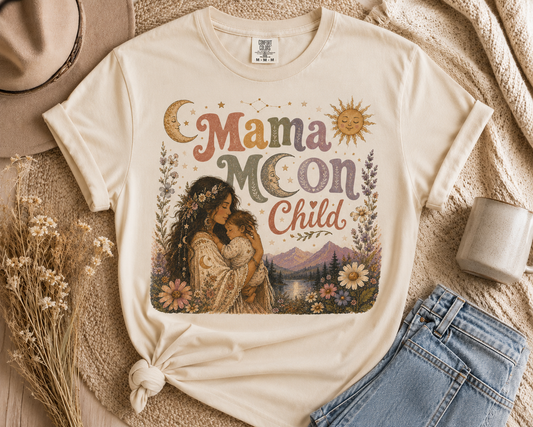 Mama Moon Child Tee — Vintage Boho Mother & Child Graphic T-Shirt