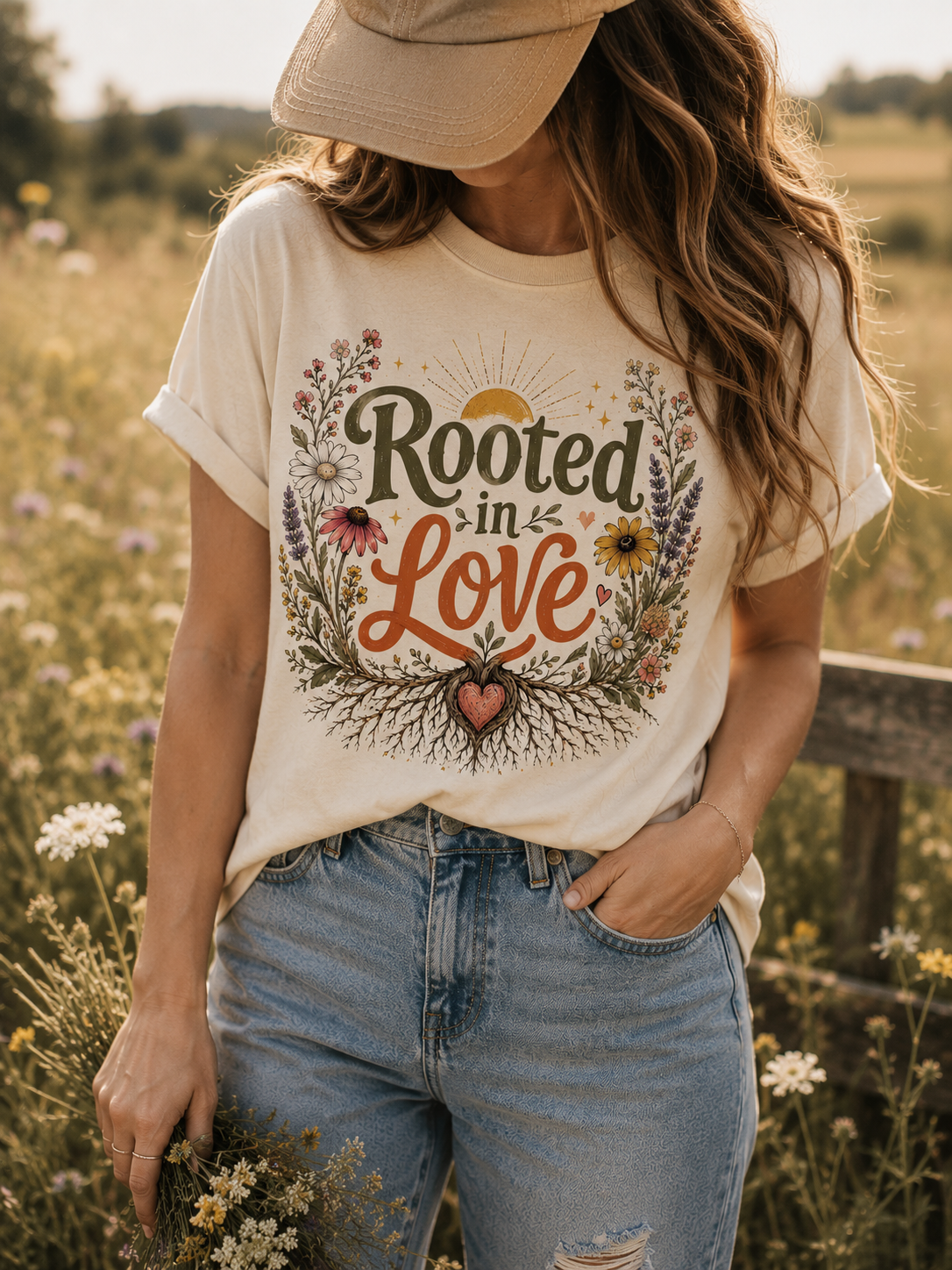 Rooted in Love T‑Shirt — Floral Heart Retro Graphic Tee