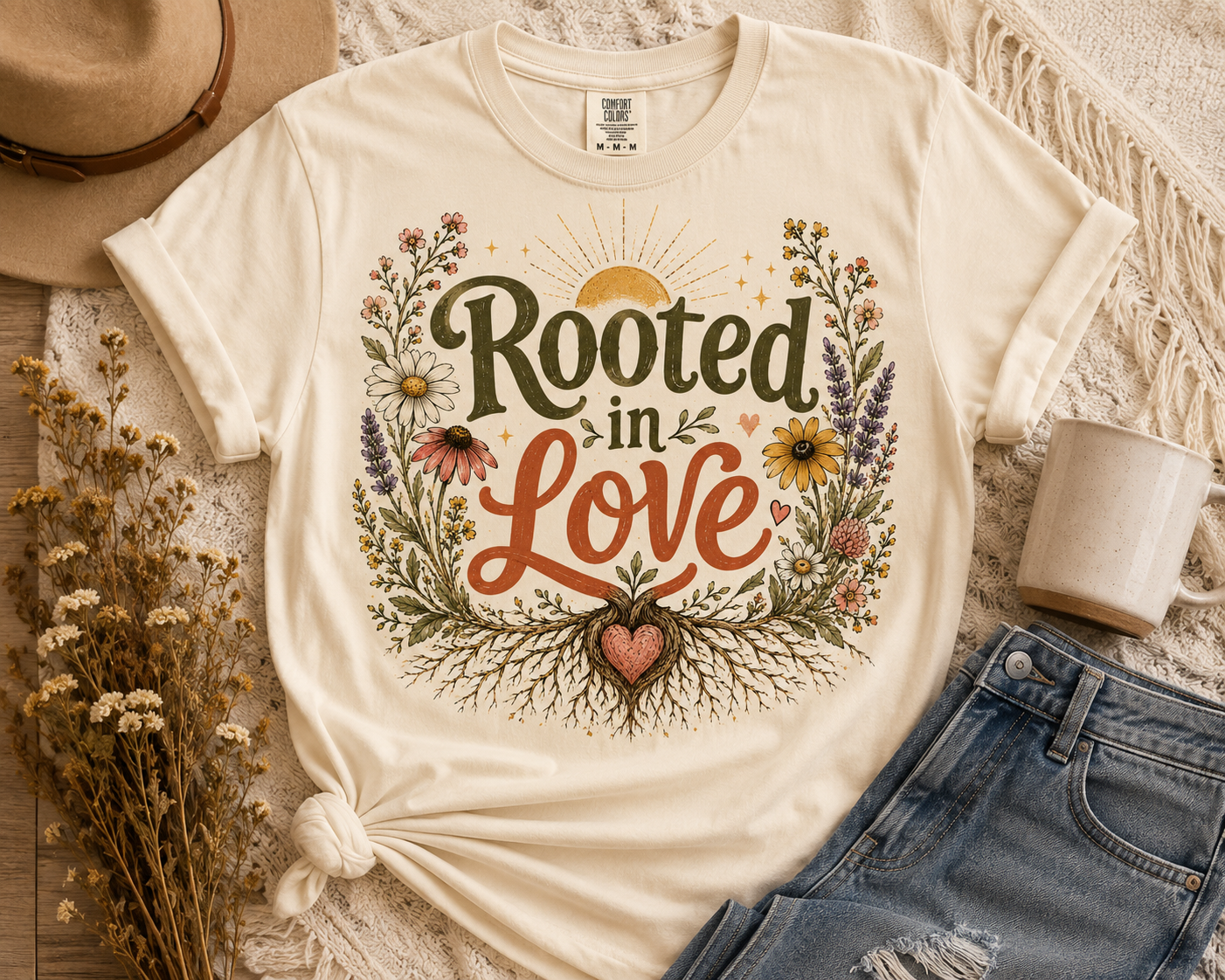Rooted in Love T‑Shirt — Floral Heart Retro Graphic Tee