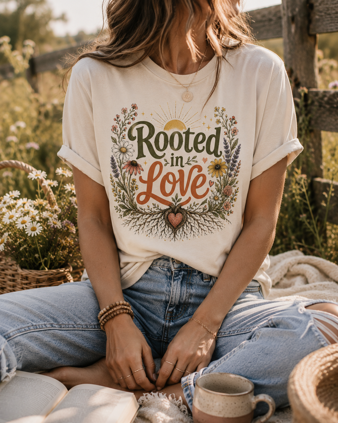 Rooted in Love T‑Shirt — Floral Heart Retro Graphic Tee