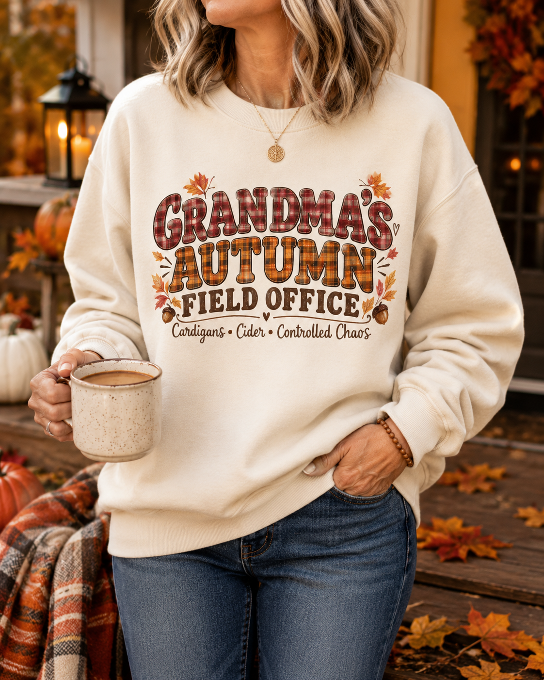 Grandma’s Autumn Field Office Long Sleeve Tee — Cozy Fall Grandma Shirt