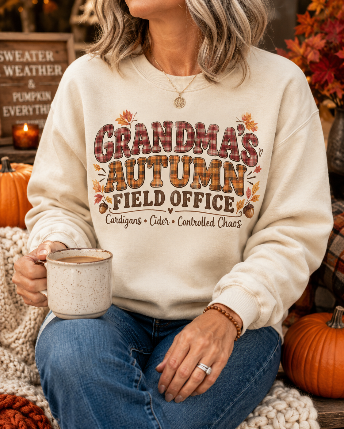 Grandma’s Autumn Field Office Long Sleeve Tee — Cozy Fall Grandma Shirt